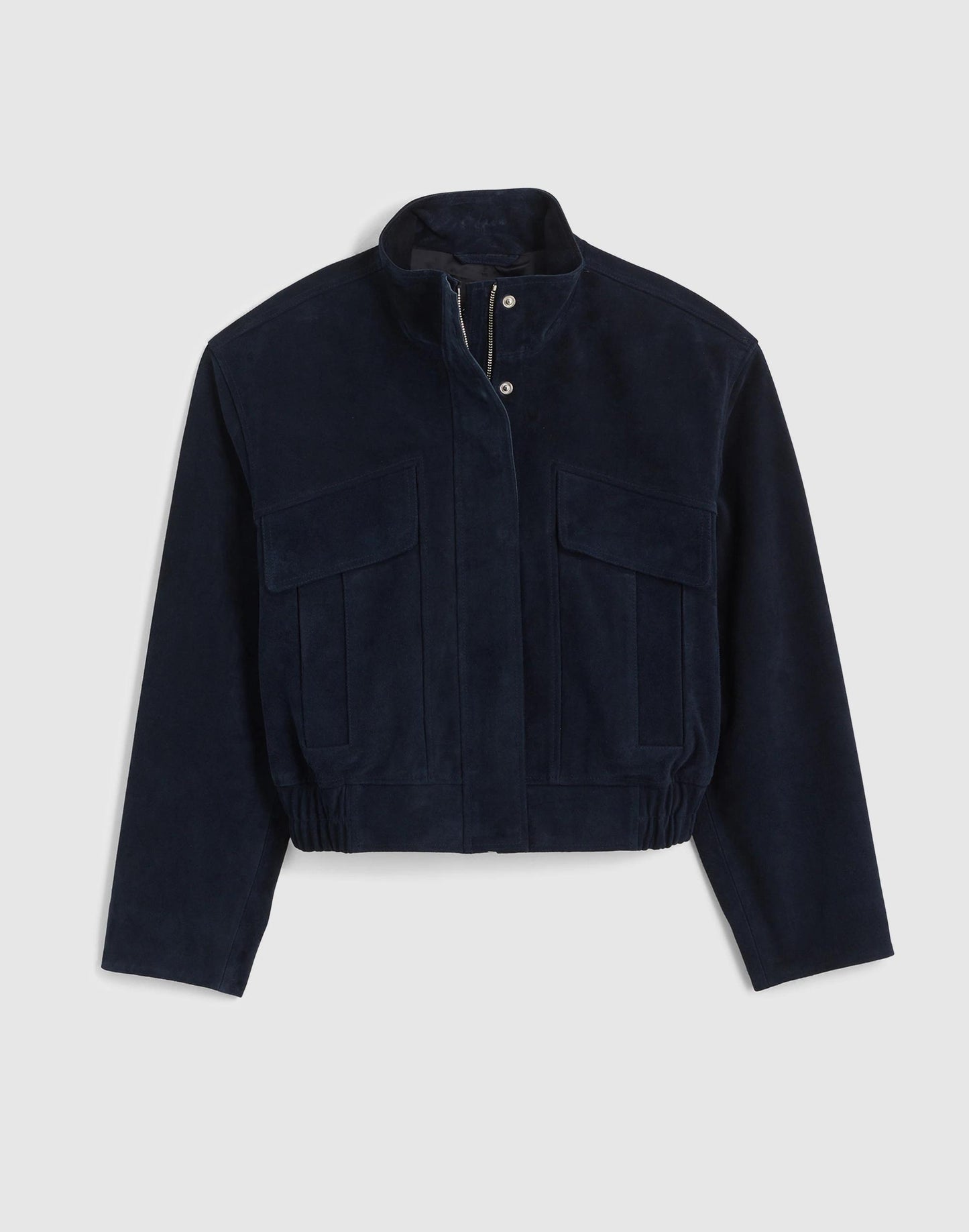 Madewell Funnel-Neck Utility Jacket in Suede Classic Navy
