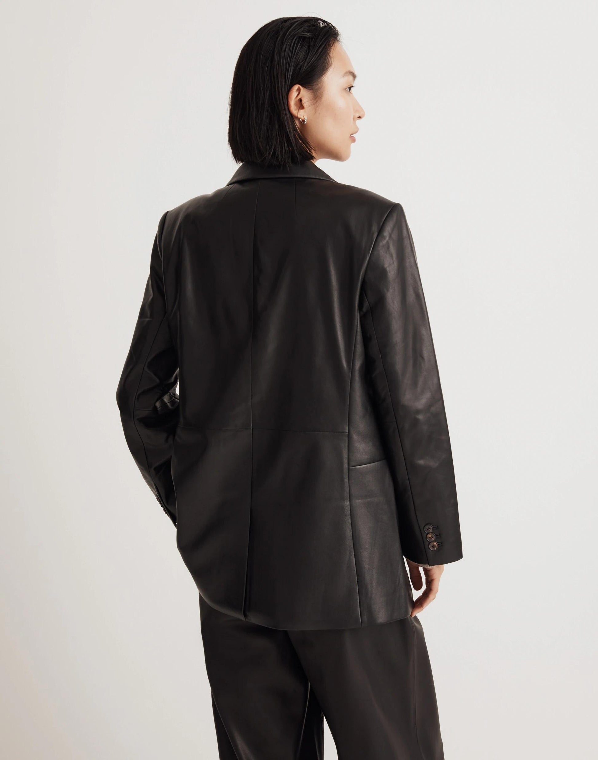 Madewell The Bedford Oversized Blazer in Leather True Black