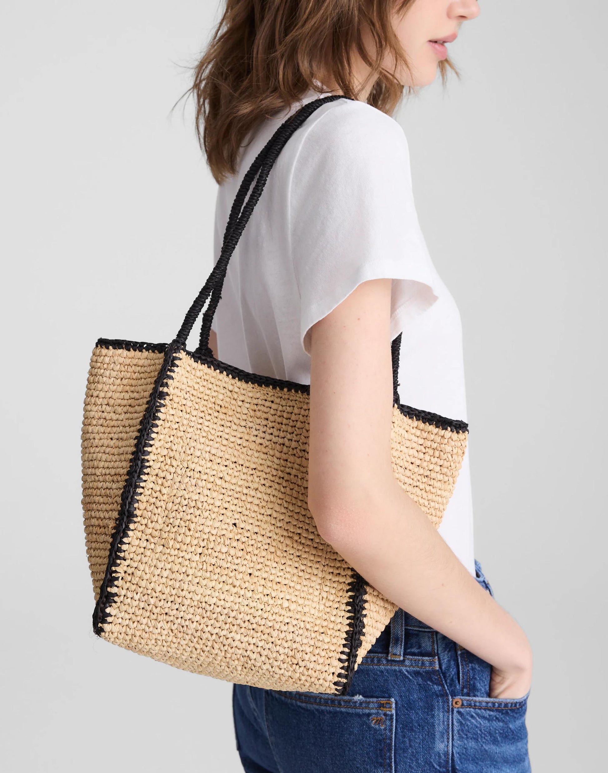 Madewell The Lexington Small Tote in Raffia Natural Multi