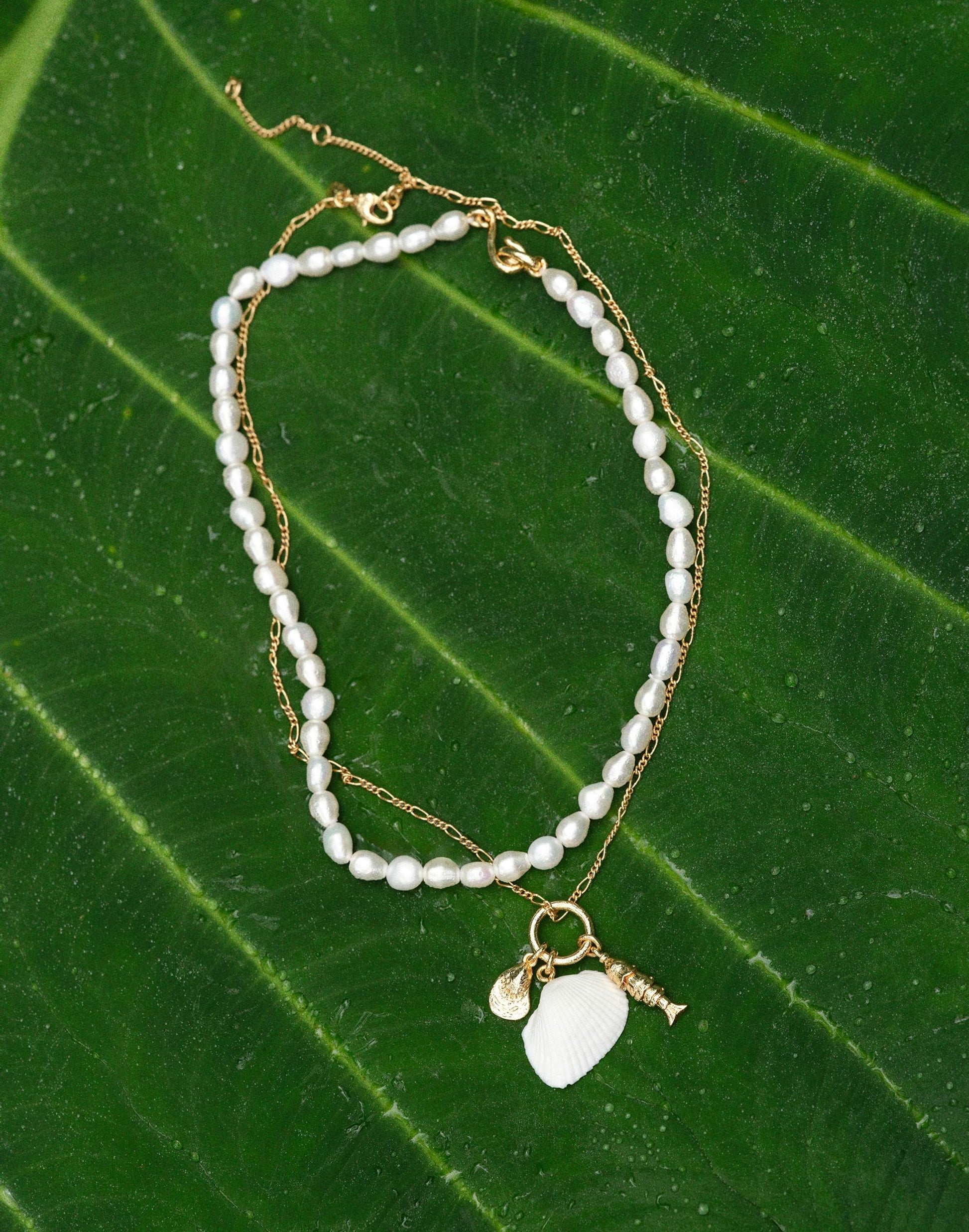 Madewell Madewell x Shopbop Beaded Shell Necklace Set Antique Gold
