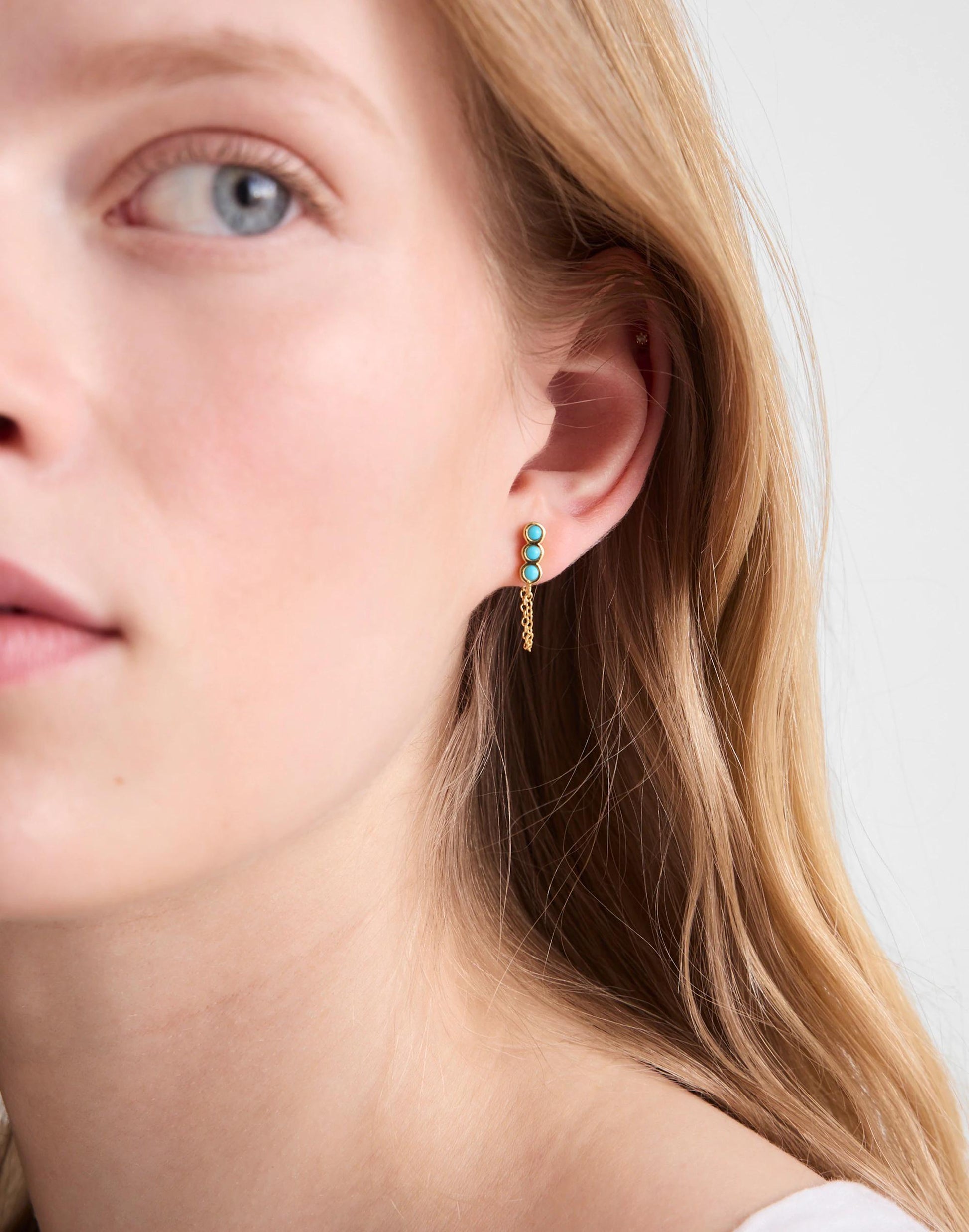 Madewell Demi-Fine Bezel Set Turquoise Chain Stud Earrings Turquoise Multi