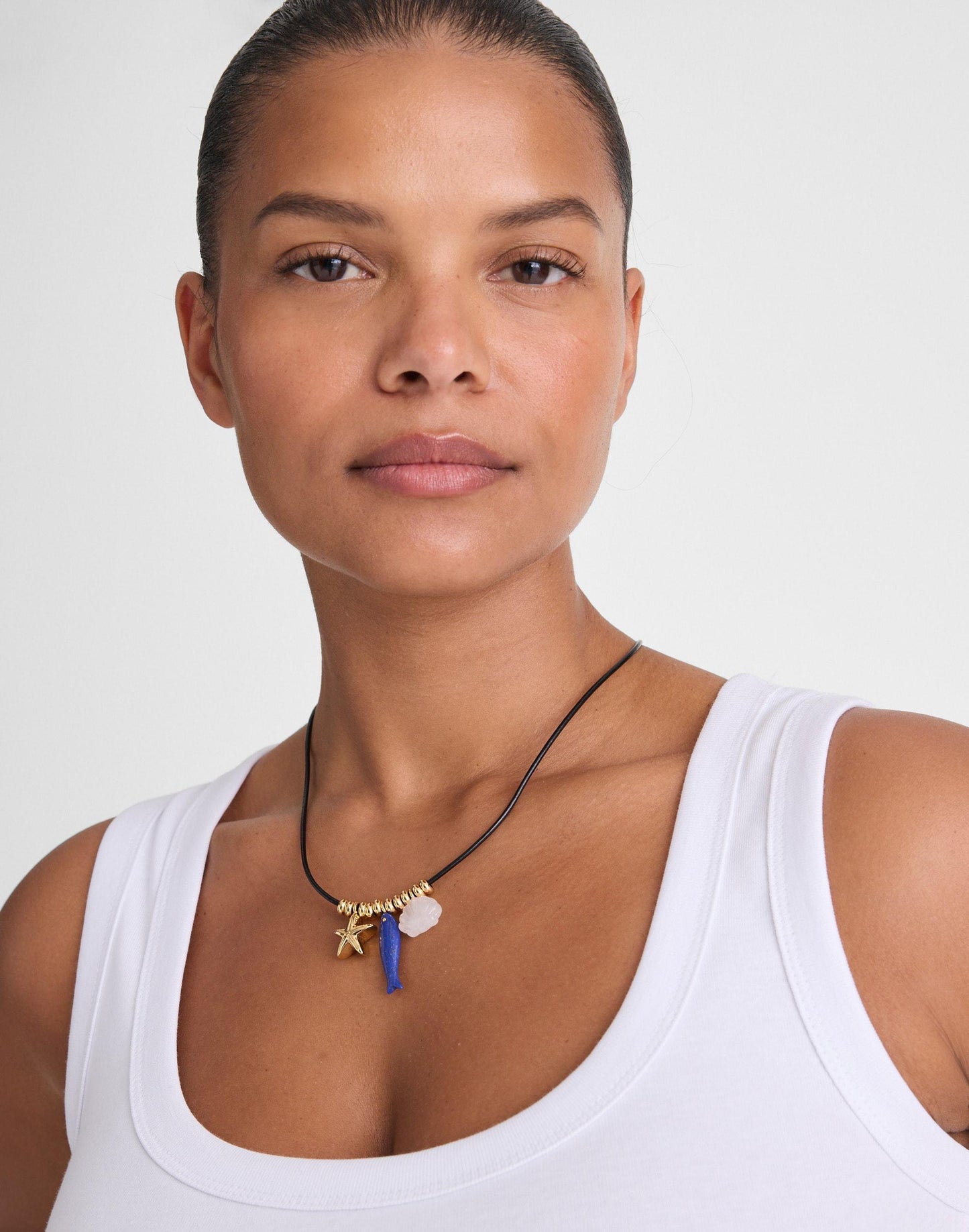 Madewell Semiprecious Charm Leather Choker Necklace Antique Gold