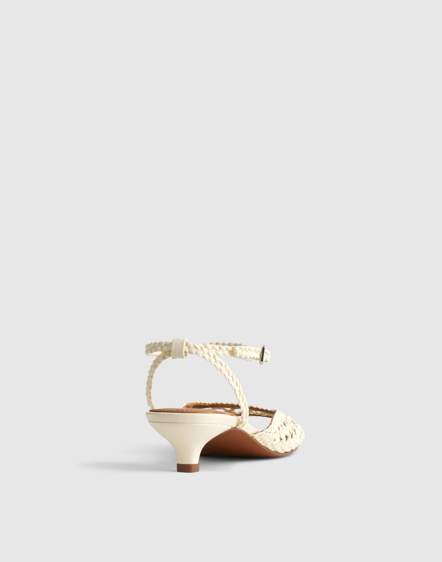 Madewell The Tyra Ankle-Strap Kitten-Heel Sandal in Woven Leather Cloud Lining