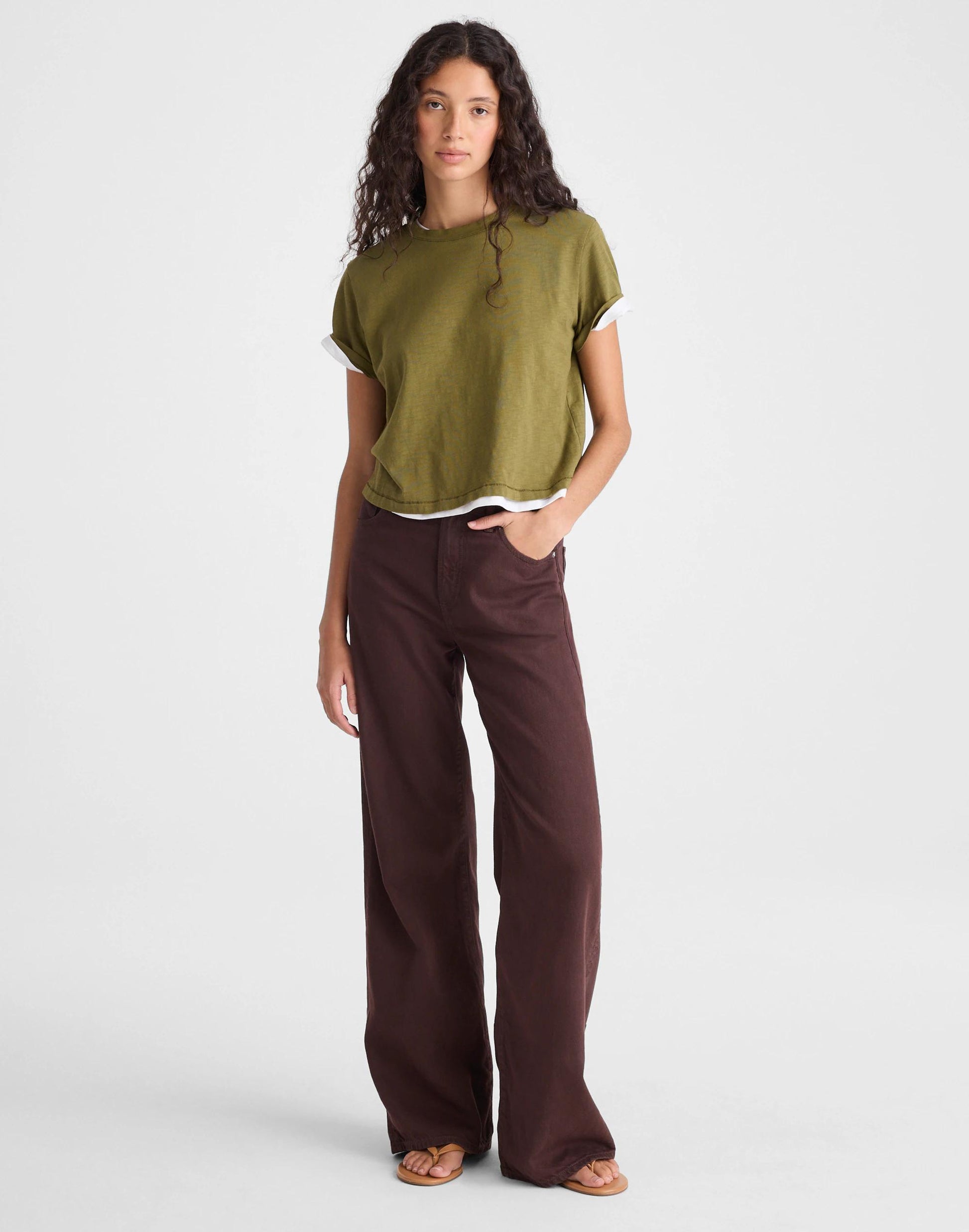 Madewell The Short Ultimate Wide-Leg Jean in Airy Denim Burnt Cocoa