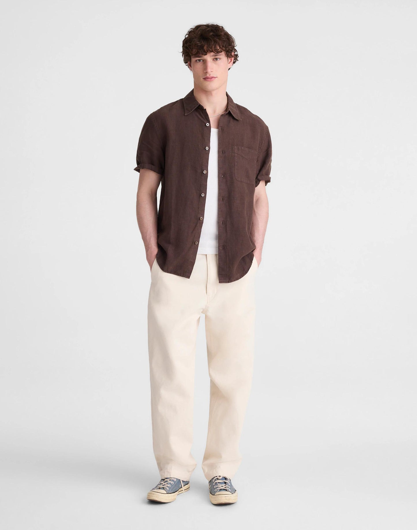 Madewell The Allday Short-Sleeve Shirt in Linen Chocolate