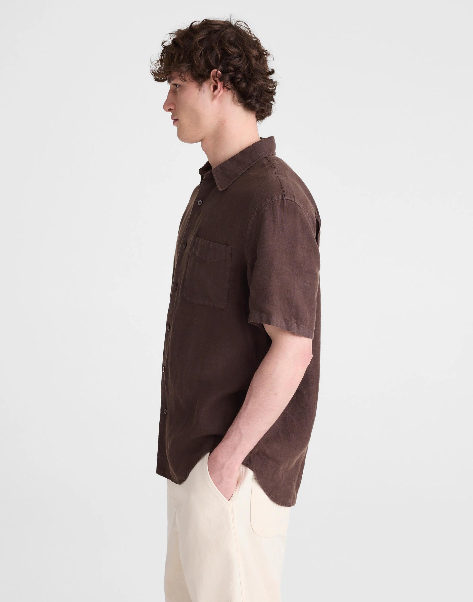 Madewell The Allday Short-Sleeve Shirt in Linen Chocolate