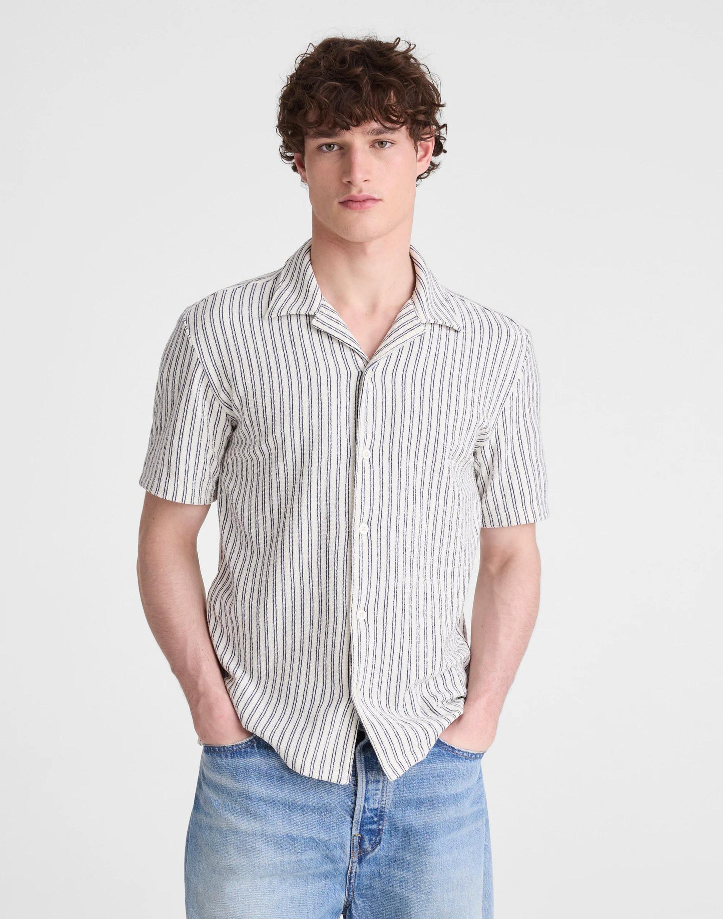 Madewell The Camp Shirt in Seaport Terry Petrol Navy