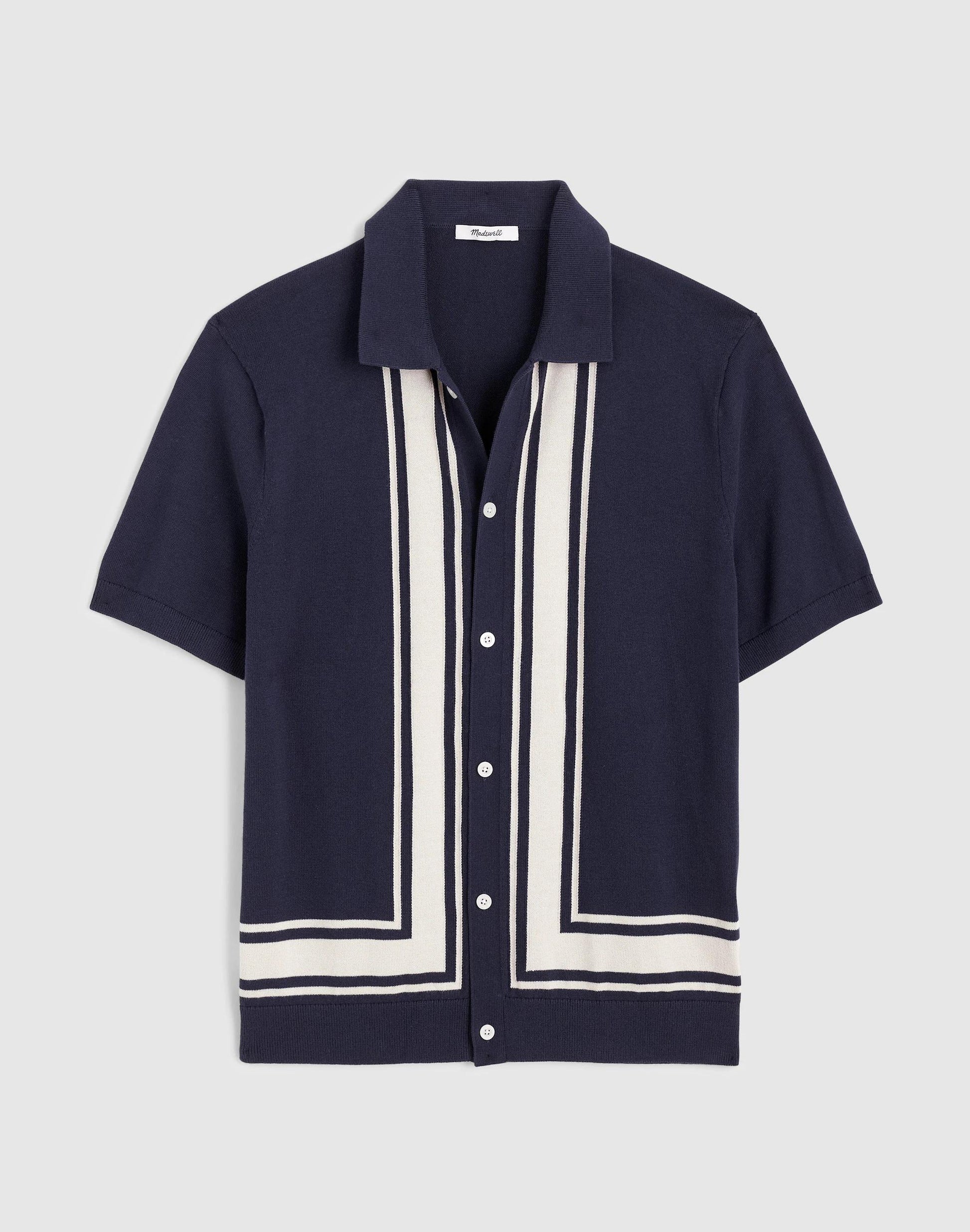 Madewell Knit Button-Up Shirt in Border Stripe Ink