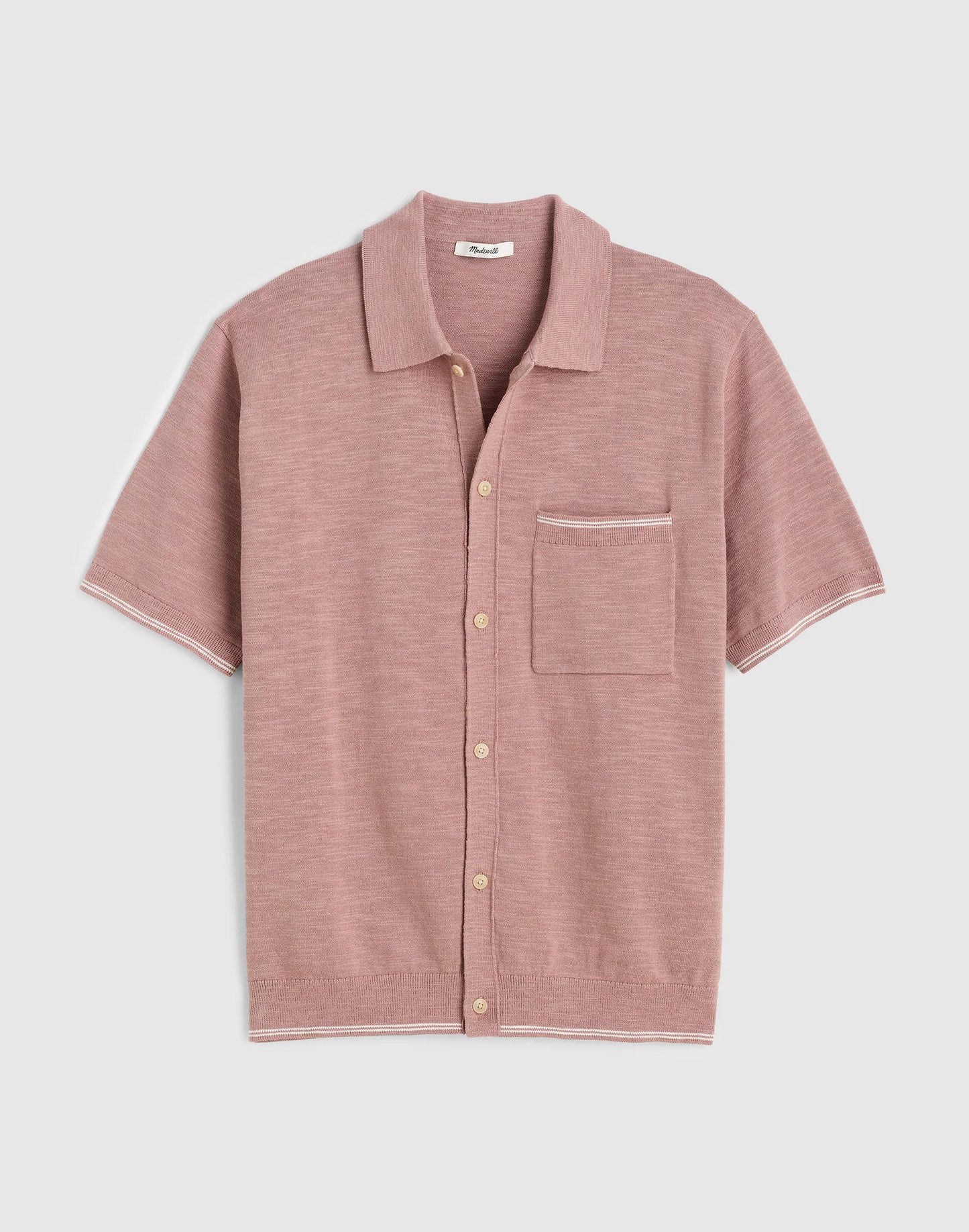 Madewell Tipped Knit Button-Up Shirt in Slub Knit Cotton Pale Thistle