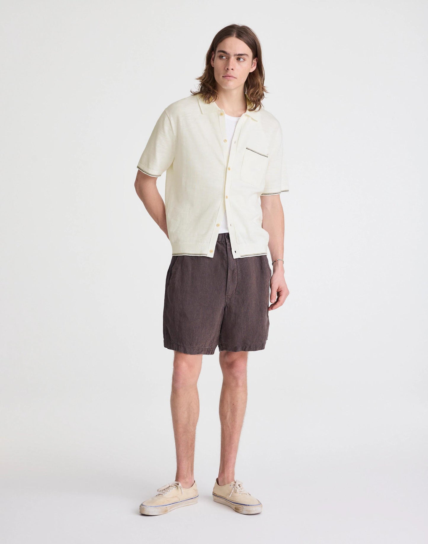 Madewell Tipped Knit Button-Up Shirt in Slub Knit Cotton Natural