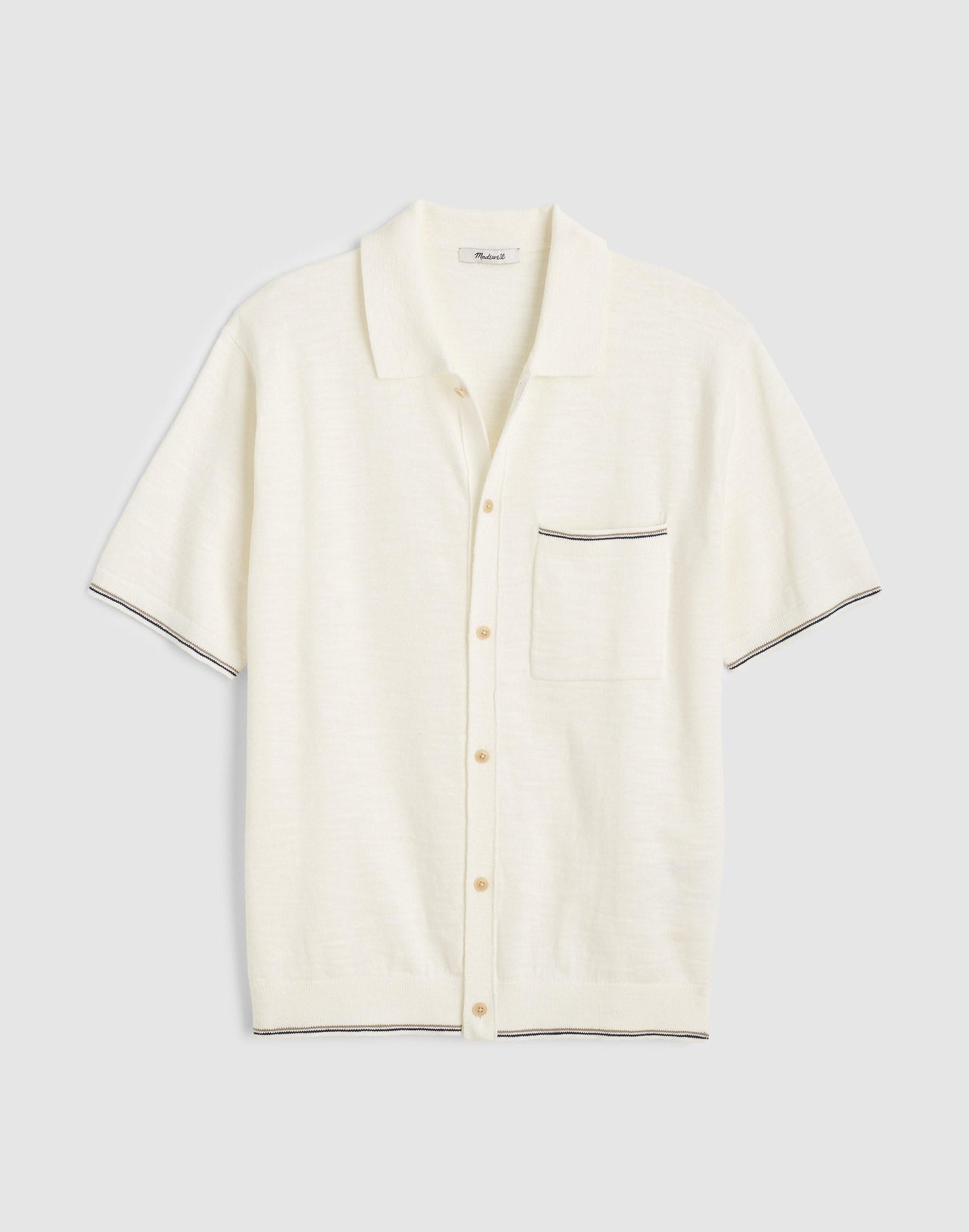 Madewell Tipped Knit Button-Up Shirt in Slub Knit Cotton Natural
