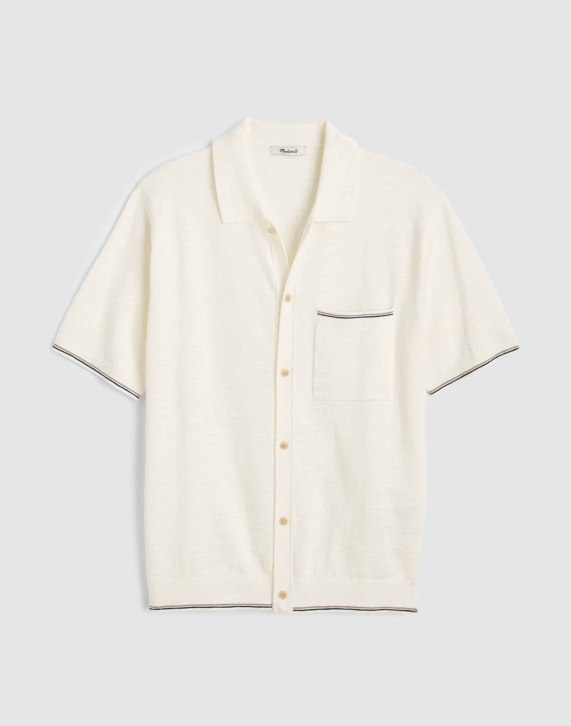 Madewell Tipped Knit Button-Up Shirt in Slub Knit Cotton Natural
