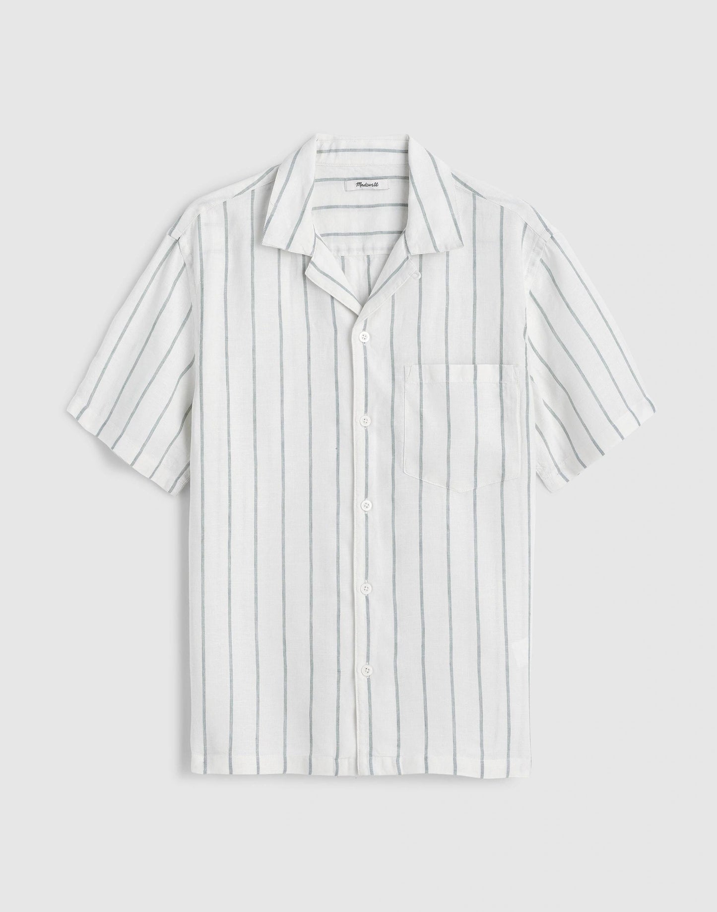 Madewell Short-Sleeve Camp Shirt in Linen Simple Stripe Flipped