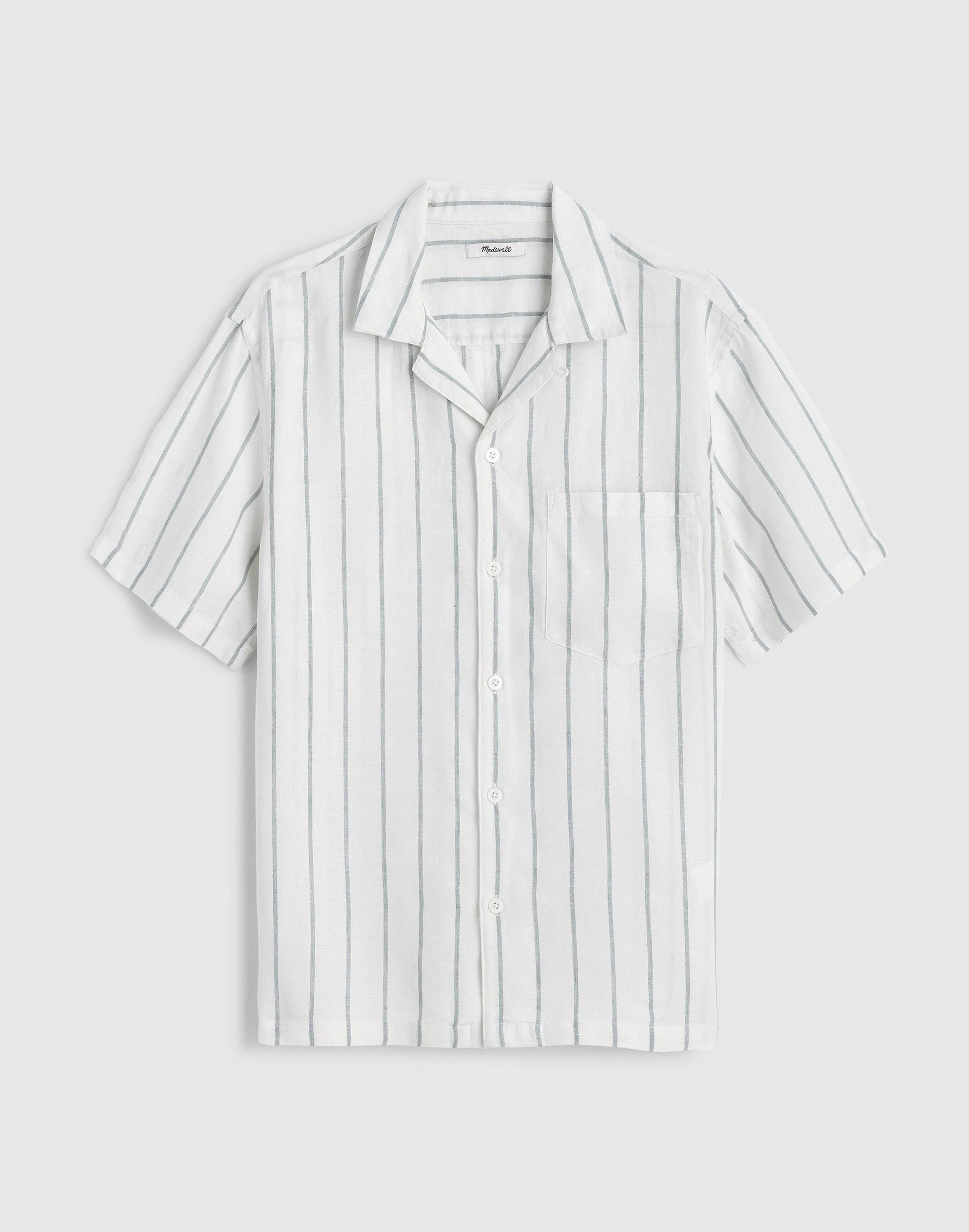 Madewell Short-Sleeve Camp Shirt in Linen Simple Stripe Flipped