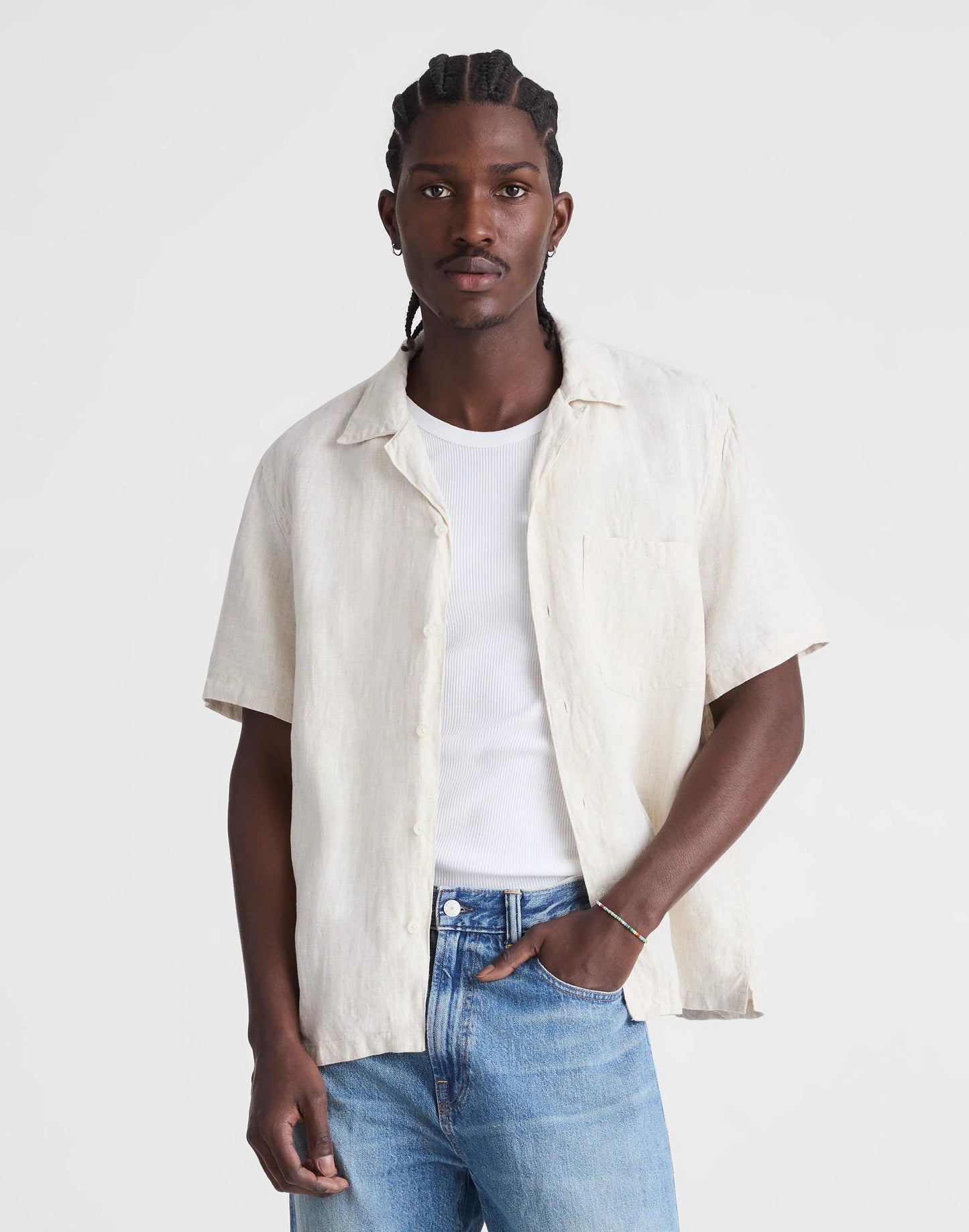 Madewell Short-Sleeve Camp Shirt in Linen Bleached