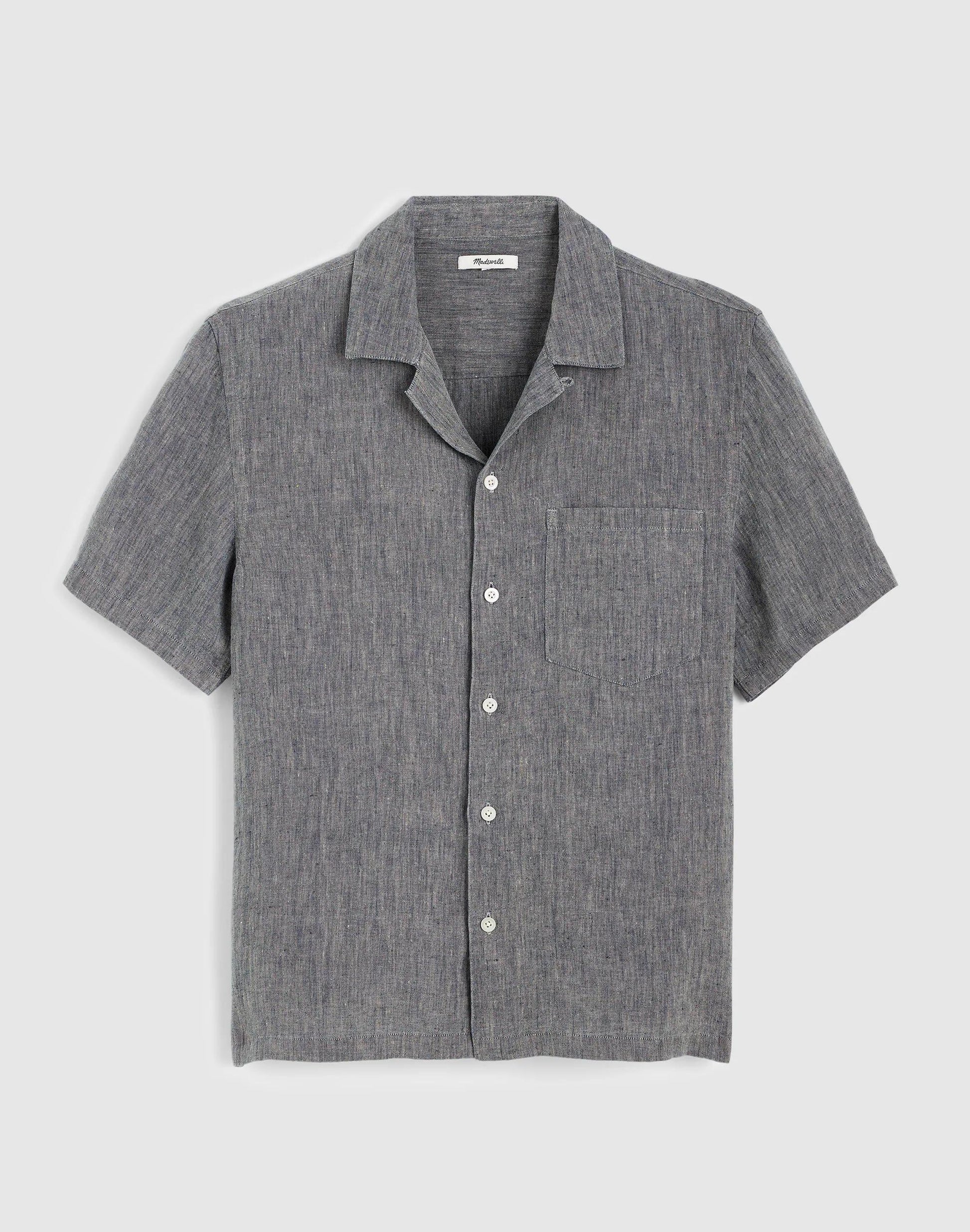 Madewell Short-Sleeve Camp Shirt in Linen Dark Chambray