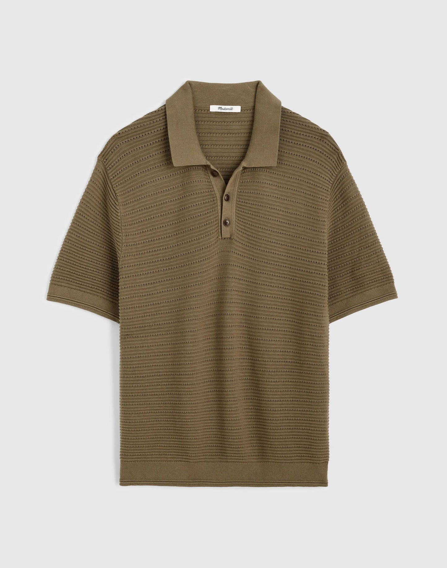 Madewell Textured Open-Stitch Polo Olive Stone