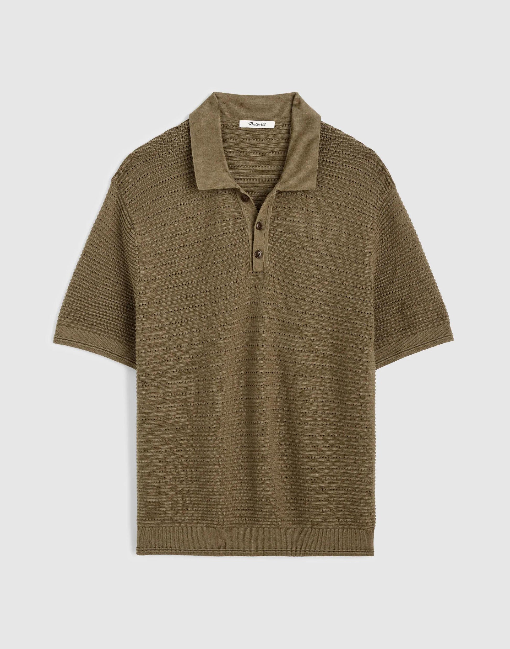 Madewell Textured Open-Stitch Polo Olive Stone