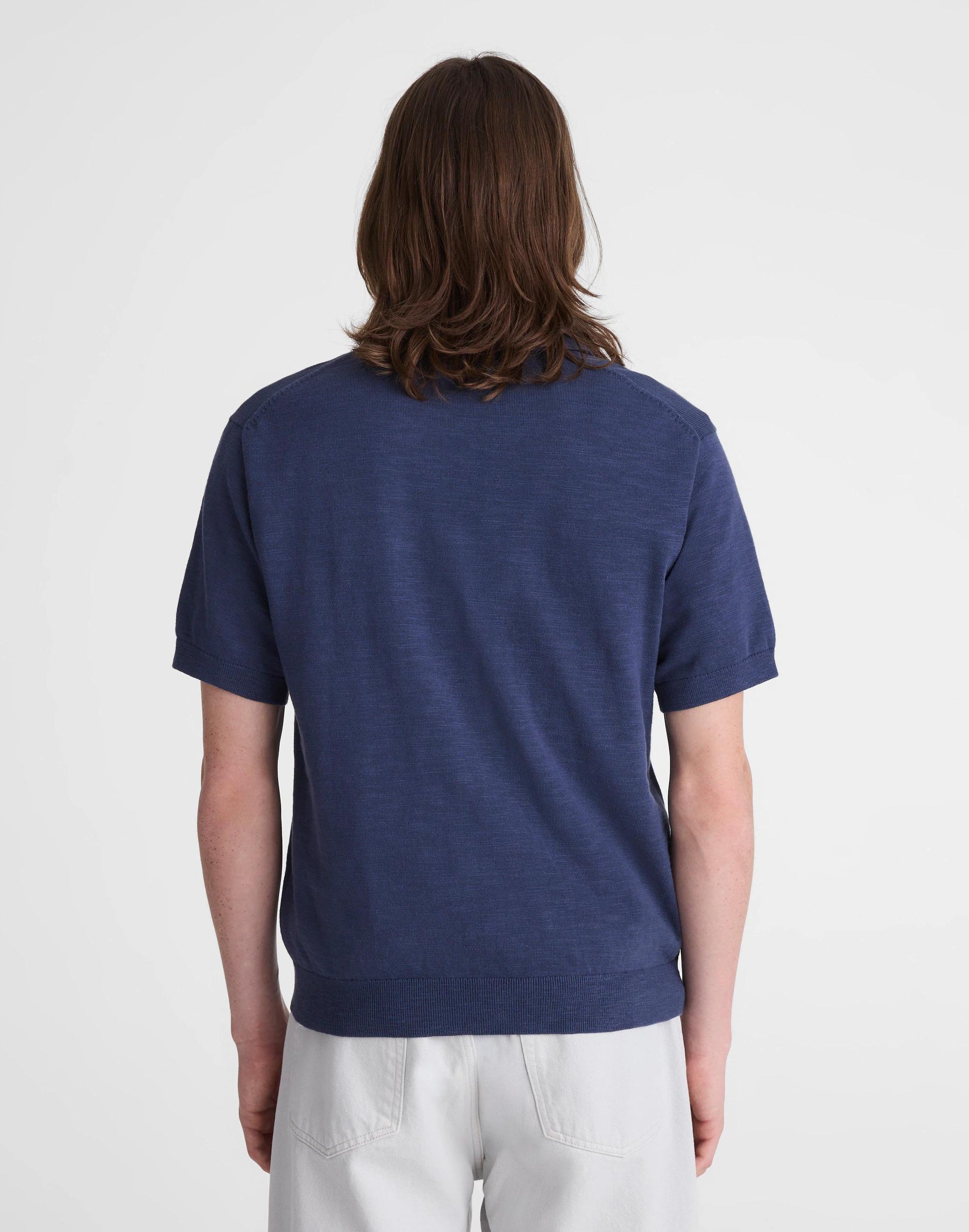 Madewell Johnny-Collar Sweater Polo in Slub Knit Cotton Petrol Navy