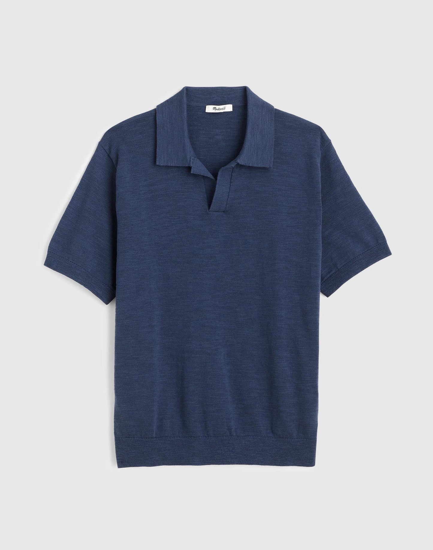 Madewell Johnny-Collar Sweater Polo in Slub Knit Cotton Petrol Navy