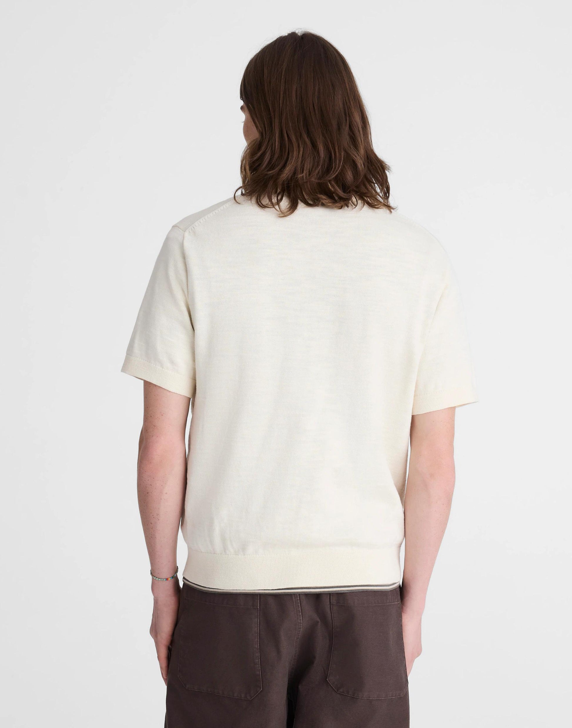 Madewell Johnny-Collar Sweater Polo in Slub Knit Cotton Antique Cream