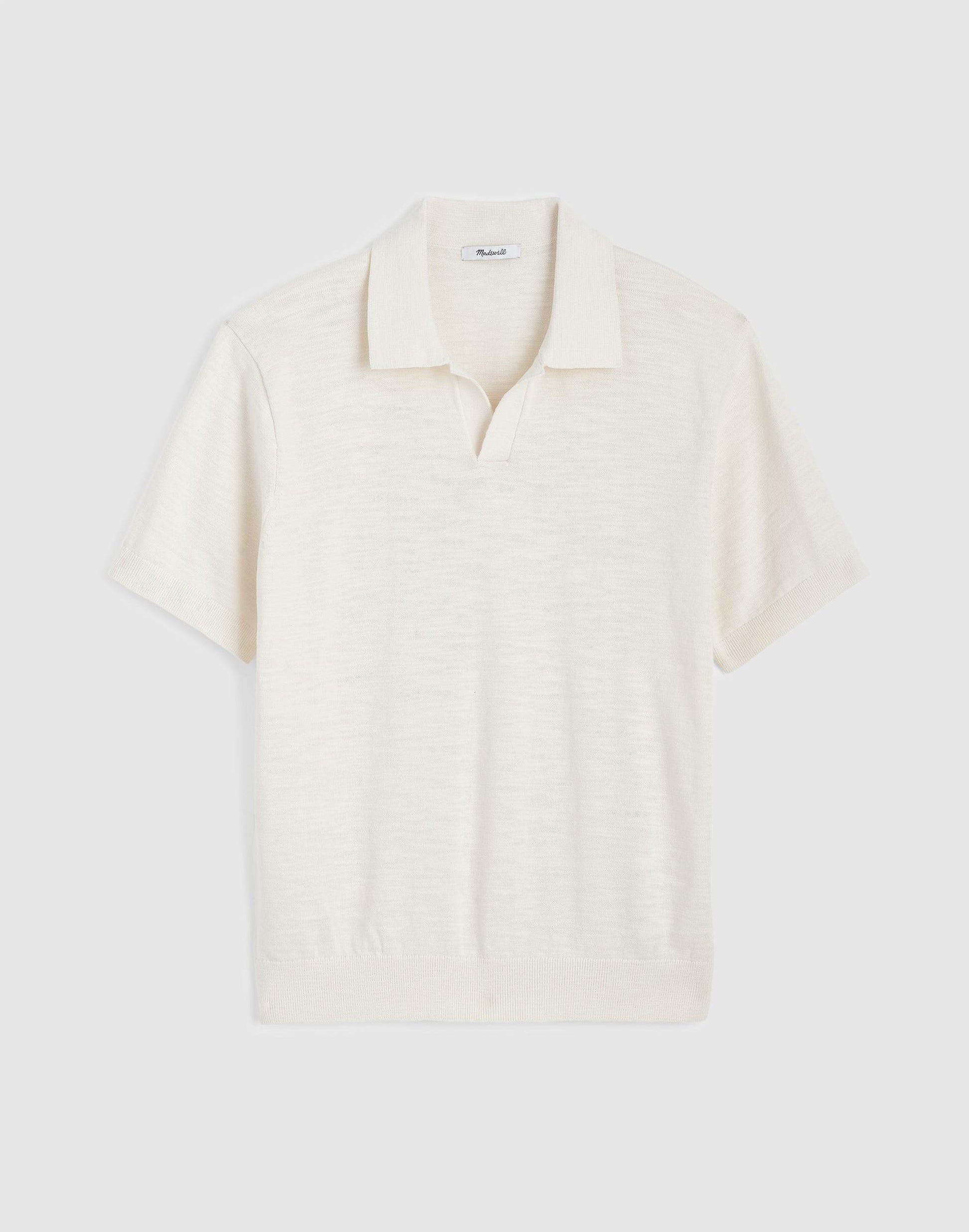 Madewell Johnny-Collar Sweater Polo in Slub Knit Cotton Antique Cream