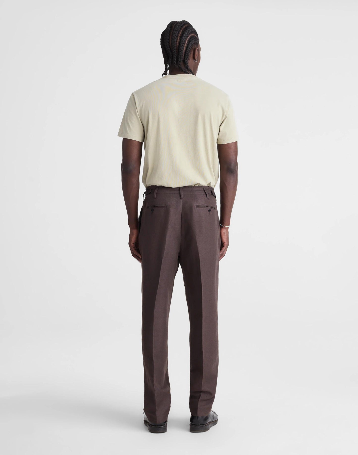 Madewell Double-Pleated Trousers in Linen-Cotton Blend Dark Brown