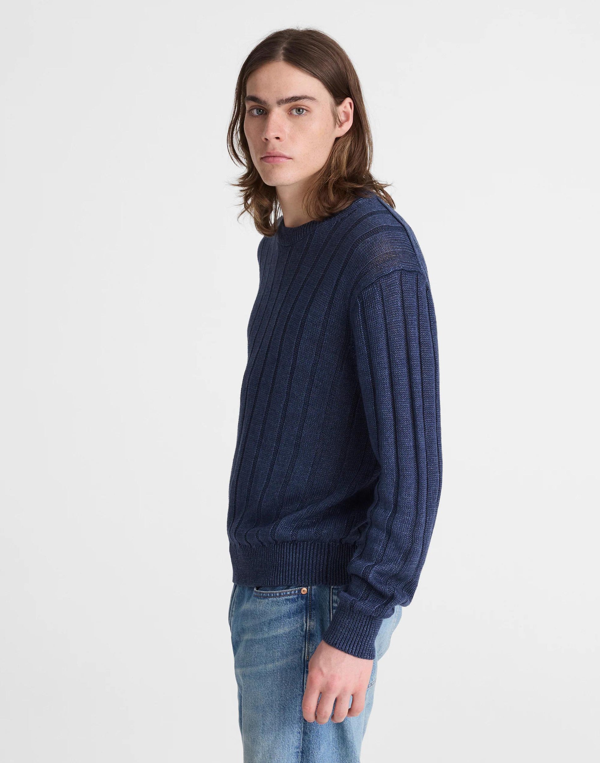Madewell Crewneck Sweater in DuneRib Linen Deep Navy