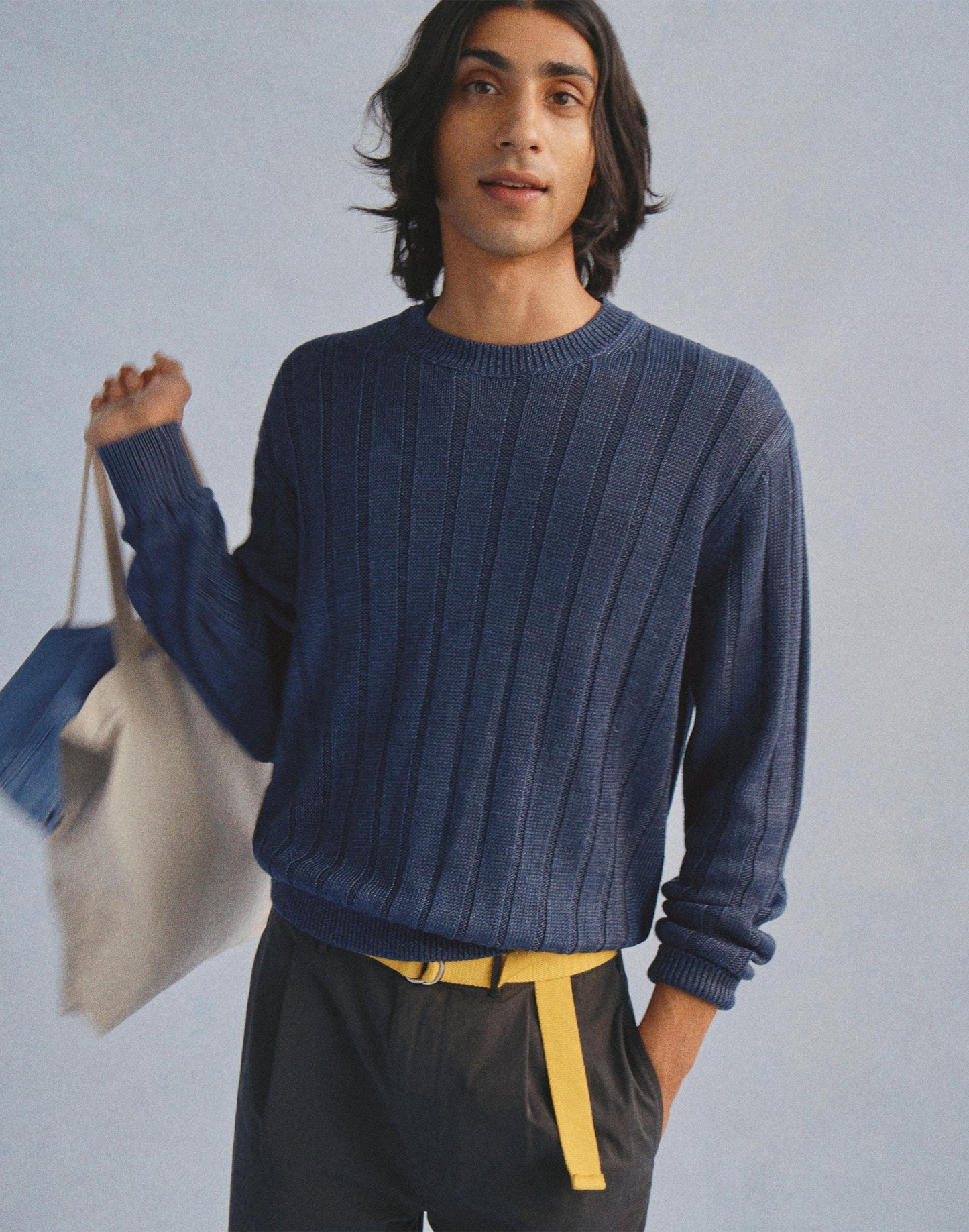 Madewell Crewneck Sweater in DuneRib Linen Deep Navy