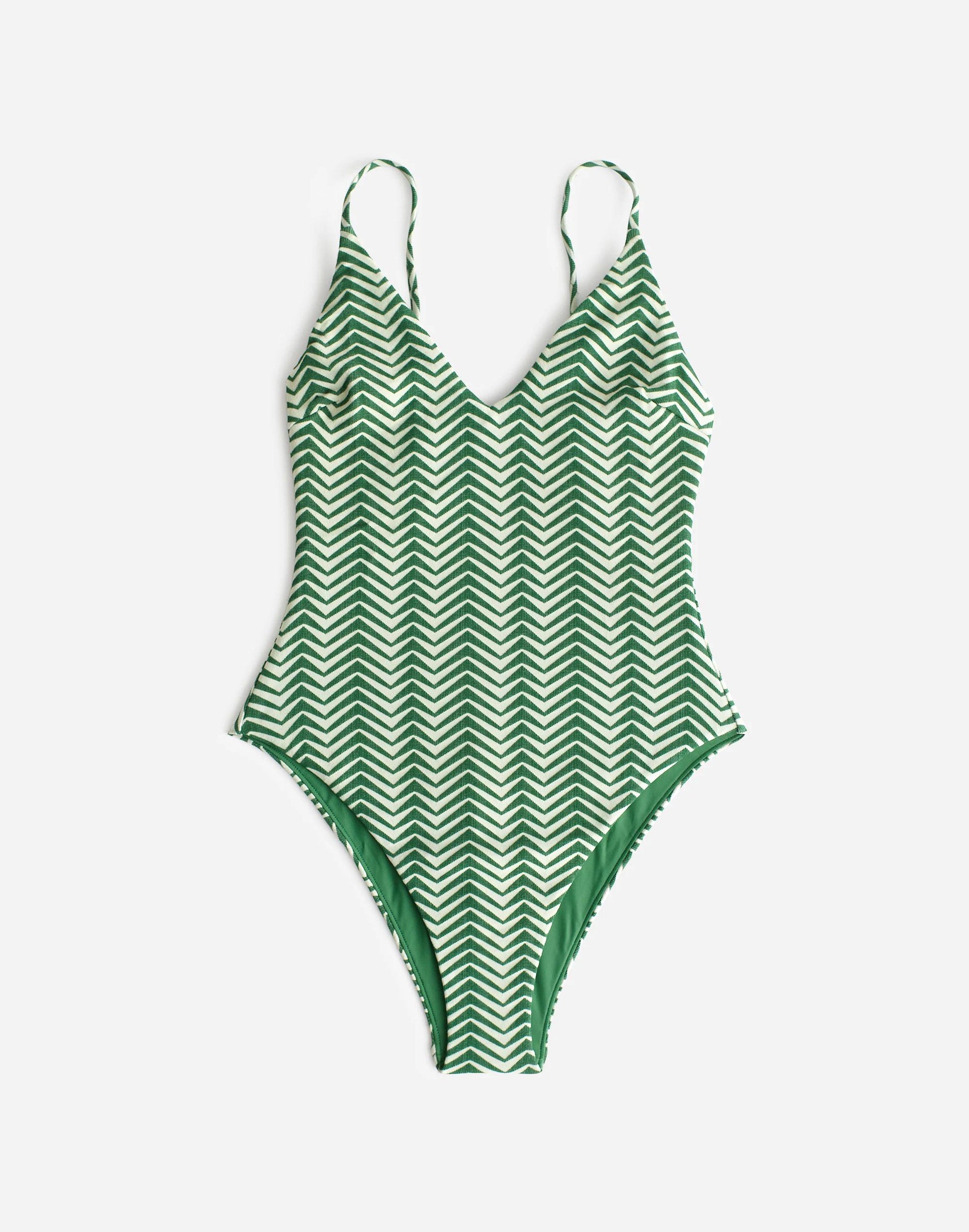 Madewell Zulu & Zephyr Green Zig Zag One-Piece Swimsuit Green Zig Zag