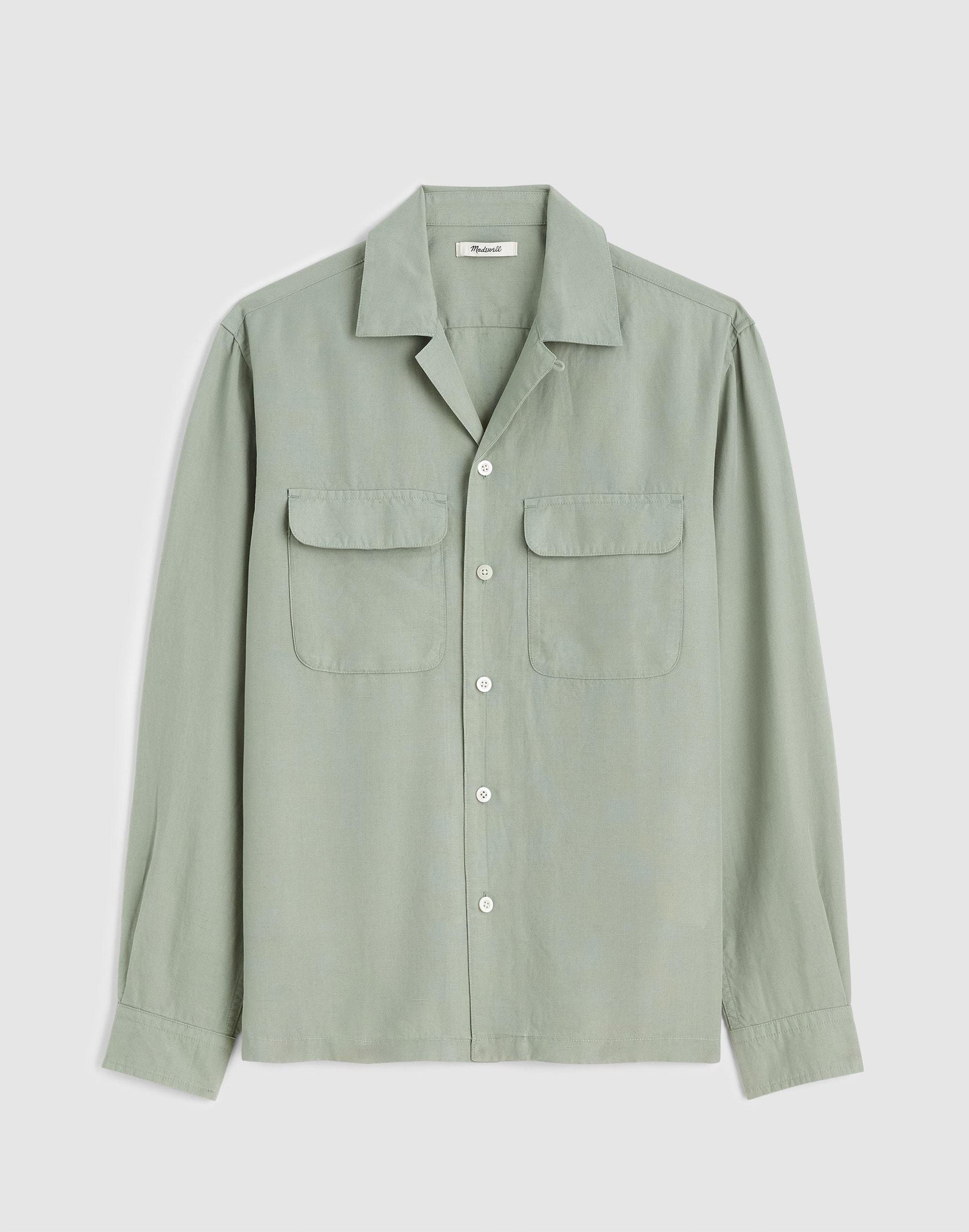 Madewell The Long-Sleeve Camp Shirt in Archive Linen Blend Frosted Cement