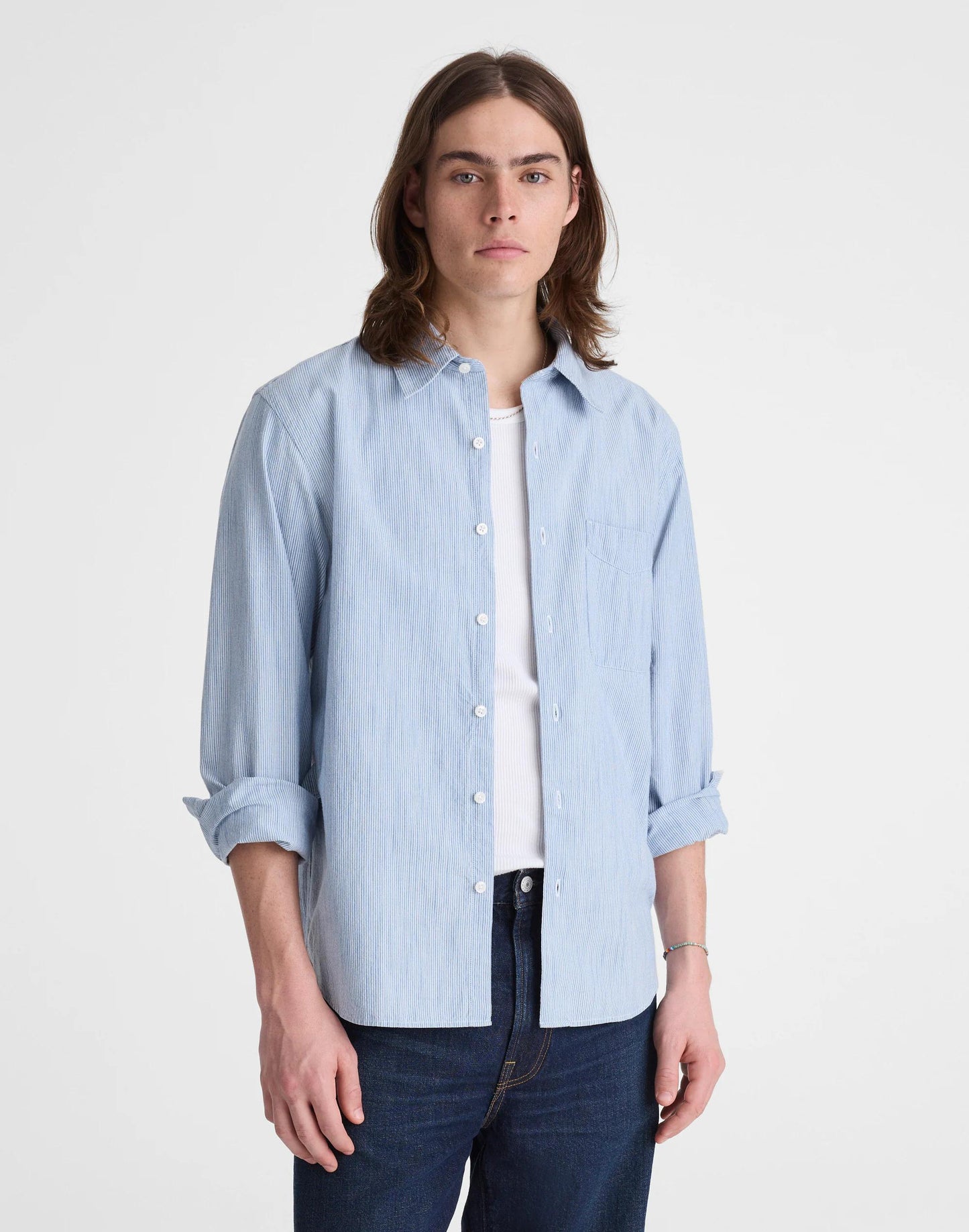 Madewell The Allday Shirt in Indigo Stripe Monaca Stripe