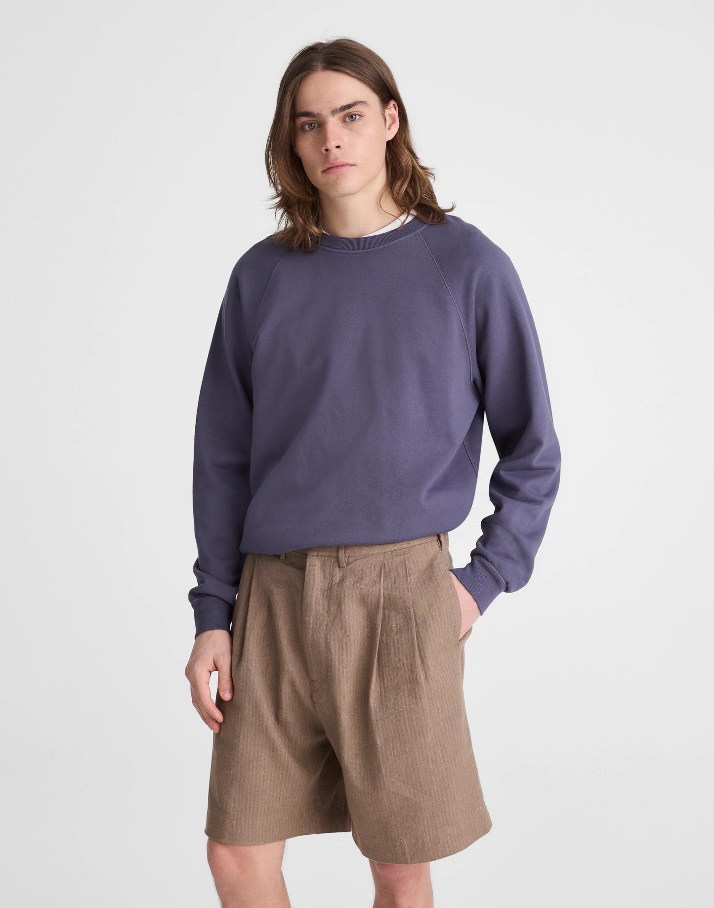 Madewell Double-Pleated Shorts in Herringbone Linen-Cotton Blend Light Mauve