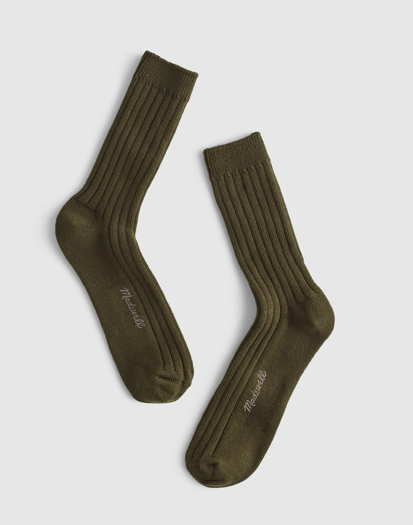 Madewell Ribbed Crew Socks in Cotton Olive Heather