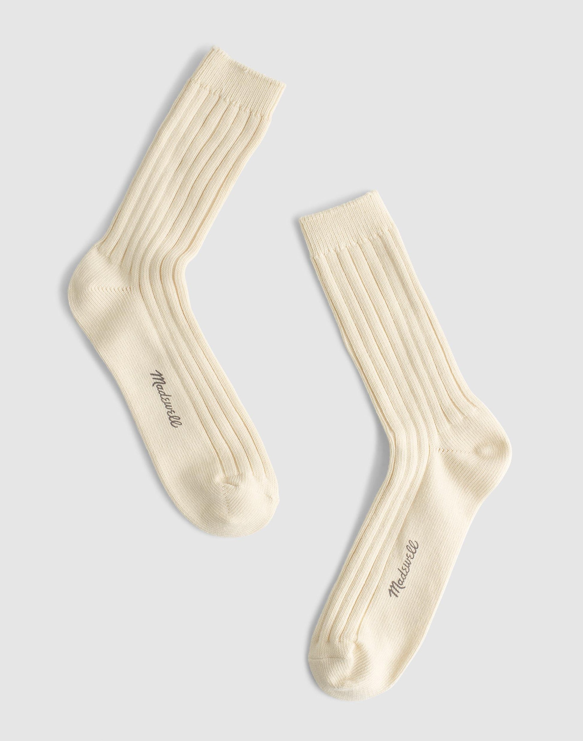 Madewell Ribbed Crew Socks in Cotton Antique Cream