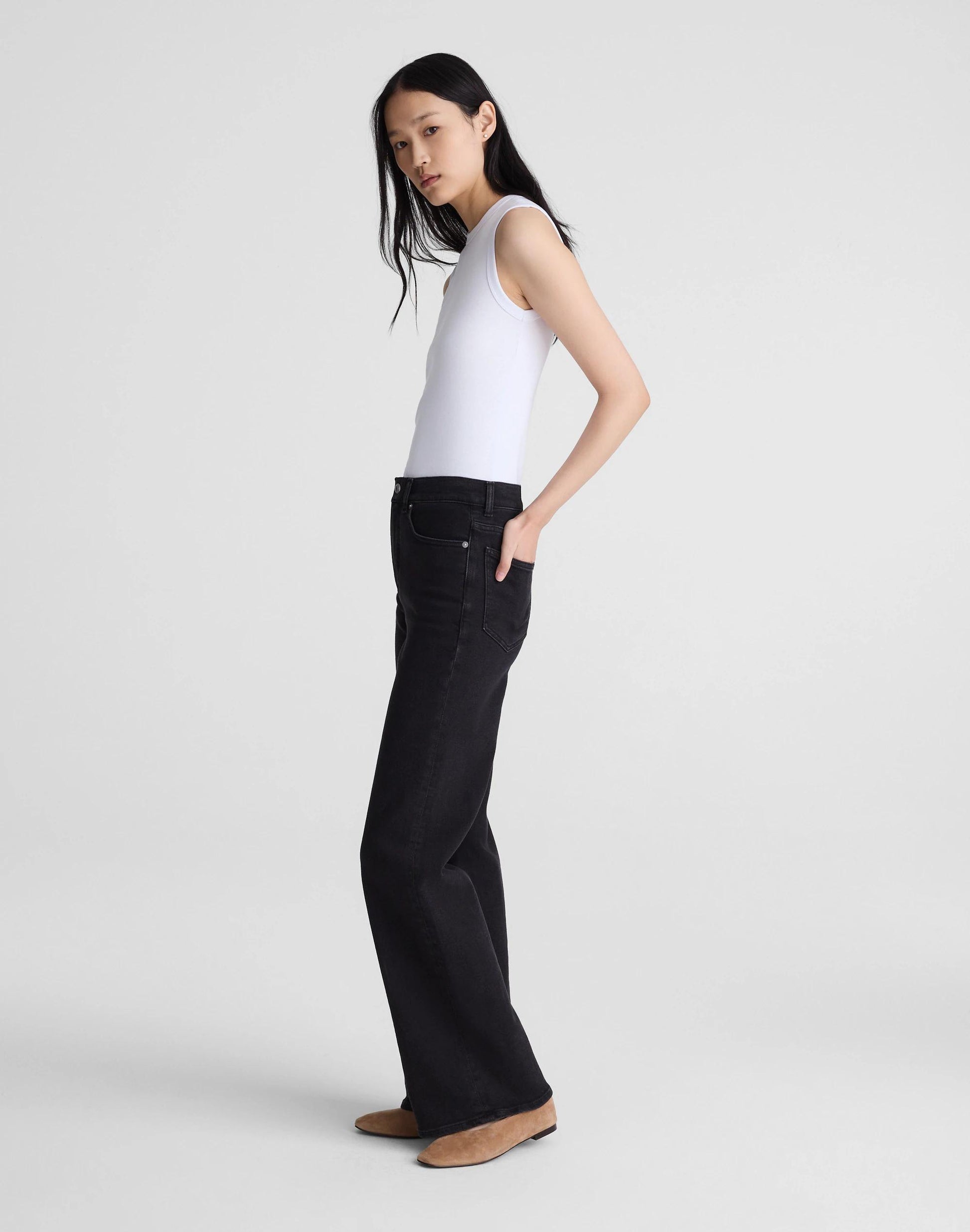Madewell The Wide-Leg Jean in Super Stretch Denim Black Frost
