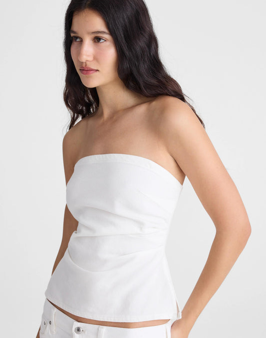 Madewell Airy Denim Ruched Squareneck Tank Tile White
