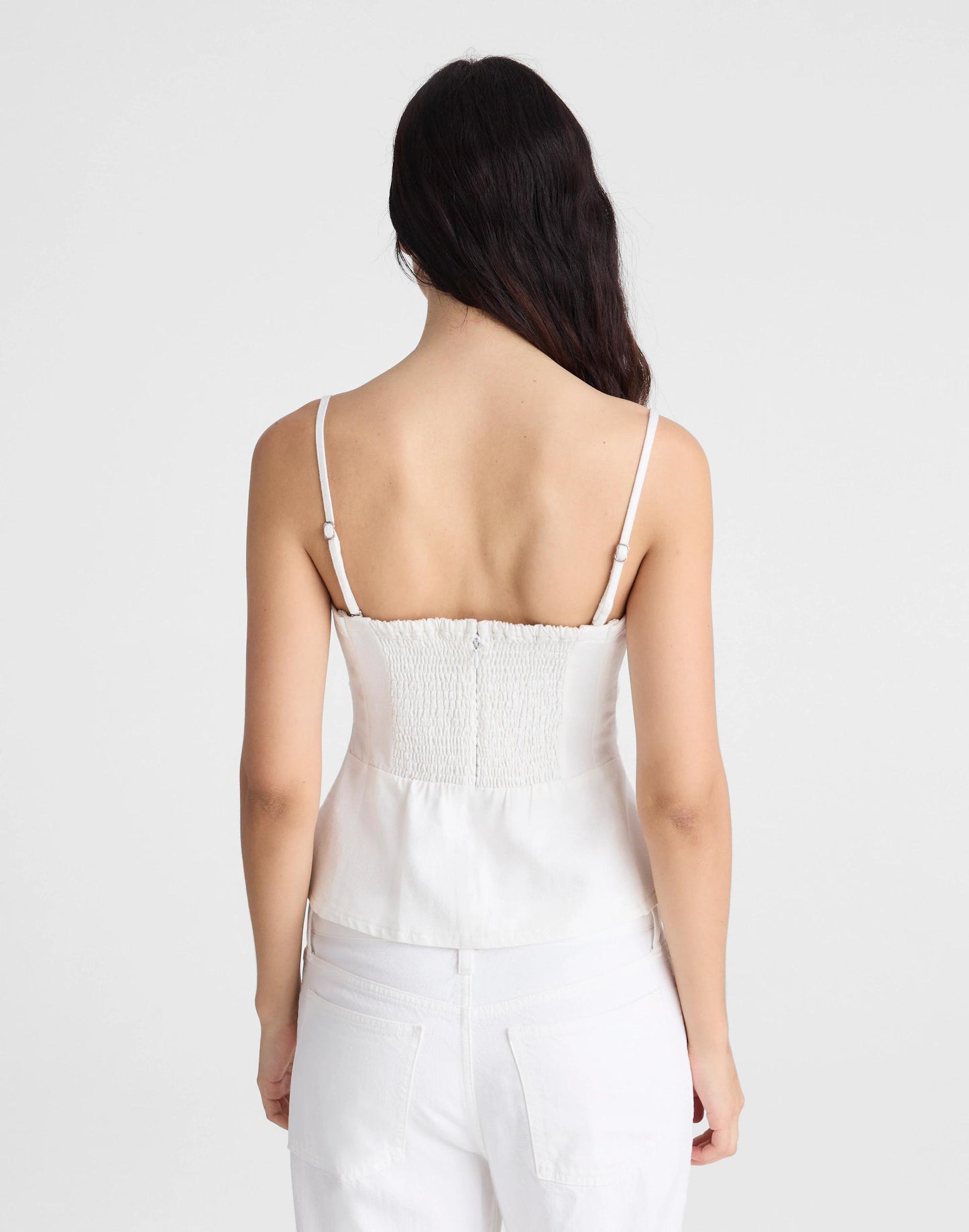 Madewell Airy Denim Ruched Squareneck Tank Tile White