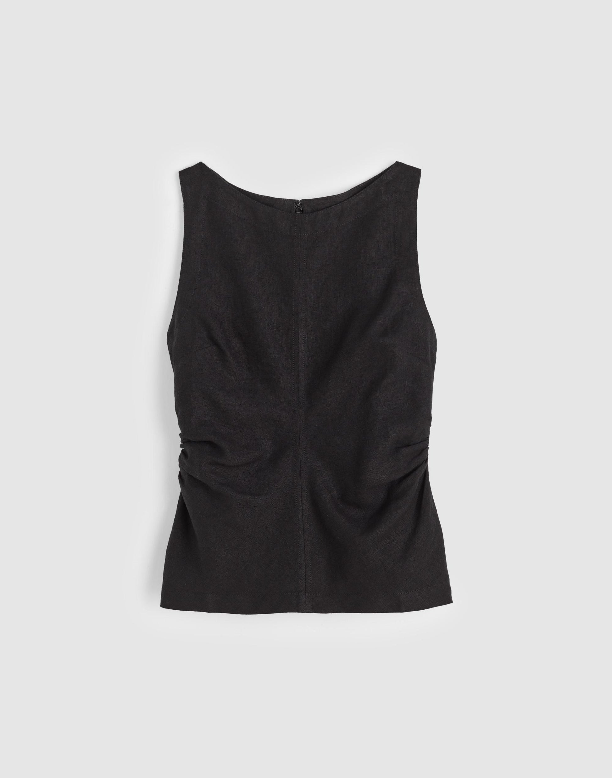 Madewell Cinched Boatneck Sleeveless Top in 100% Linen Jet Black