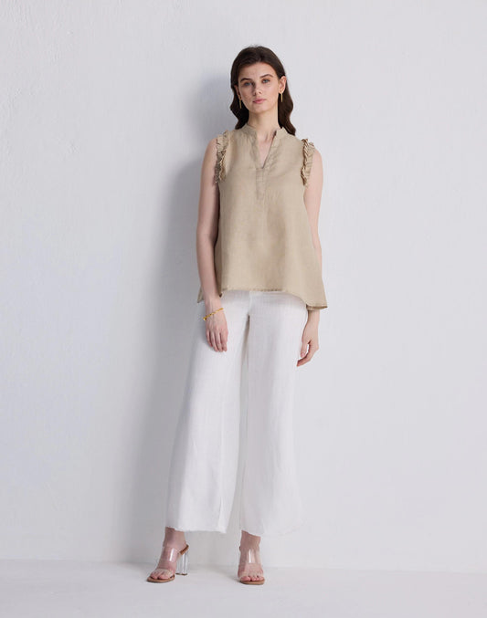 Madewell Reistor® Sleeveless 100% Hemp Top with Ruffles in Neutral Beige Beige
